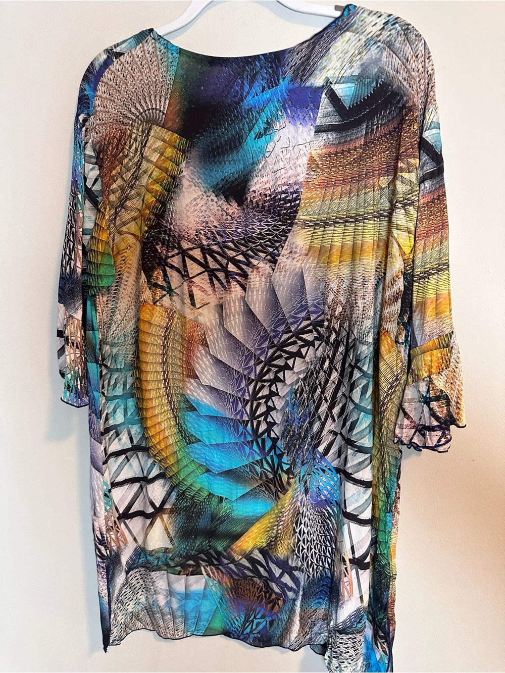 Nuria Ferrer Barcelona Abstract Tunic Top L 100% Viscose Blue Geometric Art - Picture 2 of 6